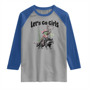 Cowboy Frog Riding Raccoon Raglan Shirt Let's Go Girls TS12 Sport Gray Royal Print Your Wear