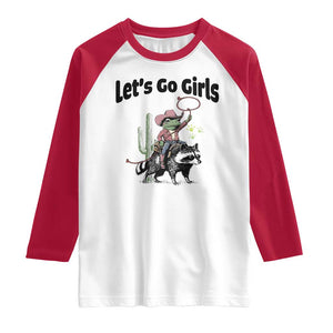 Cowboy Frog Riding Raccoon Raglan Shirt Let's Go Girls TS12 White Red Print Your Wear