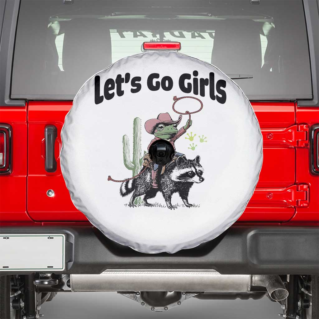 Cowboy Frog Riding Raccoon Spare Tire Cover Let's Go Girls TS12 White Print Your Wear