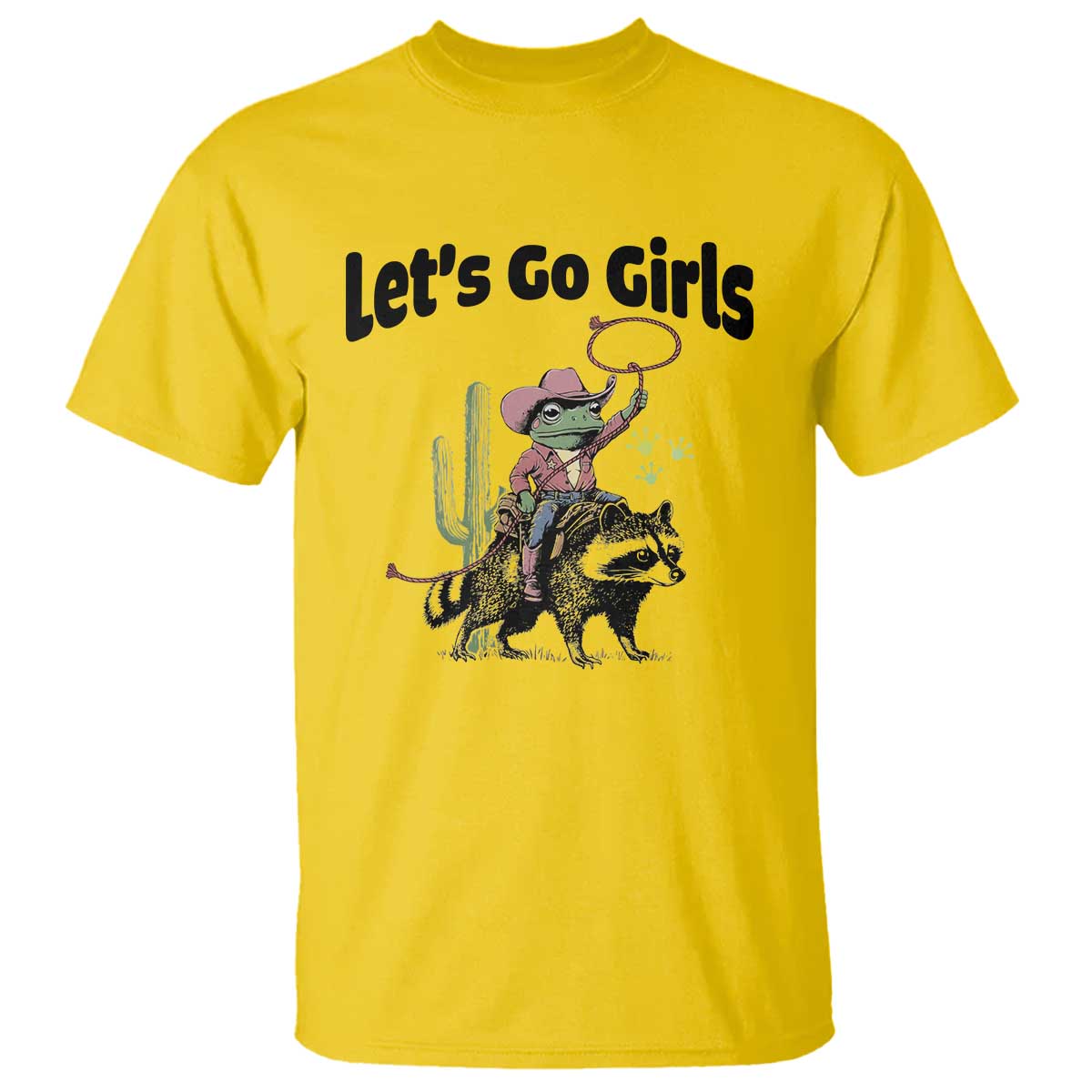 Cowboy Frog Riding Raccoon T Shirt Let's Go Girls TS12 Daisy Print Your Wear