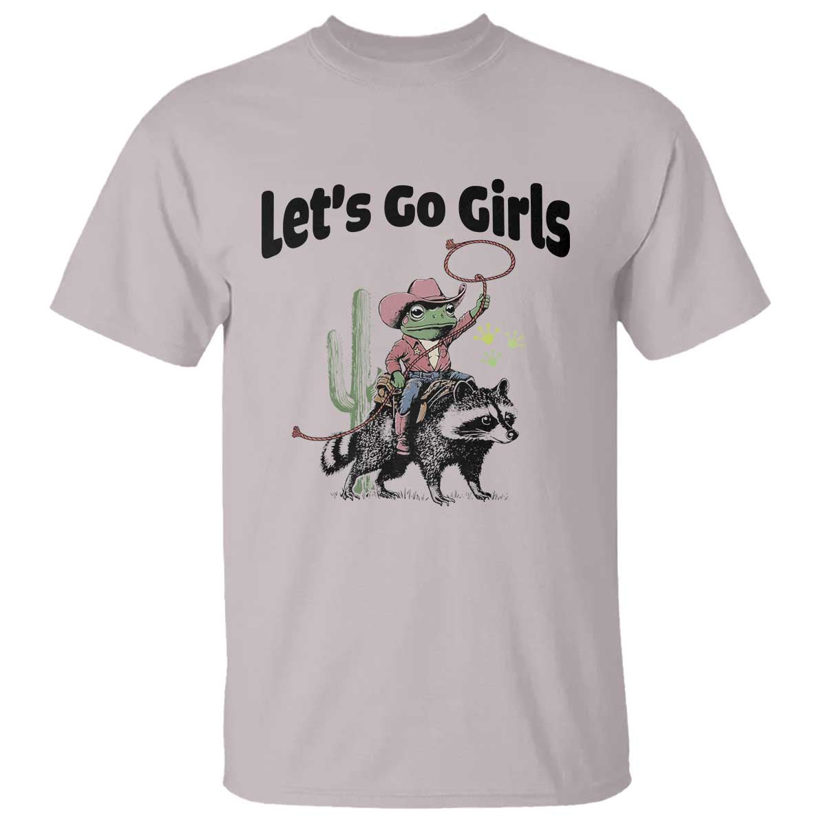 Cowboy Frog Riding Raccoon T Shirt Let's Go Girls TS12 Ice Gray Print Your Wear