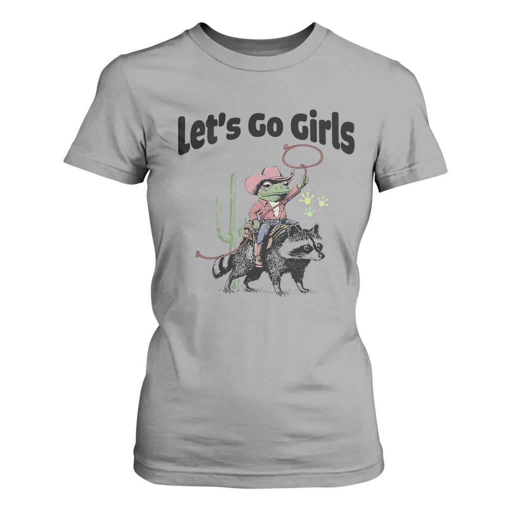 Cowboy Frog Riding Raccoon T Shirt For Women Let's Go Girls TS12 Sport Gray Print Your Wear