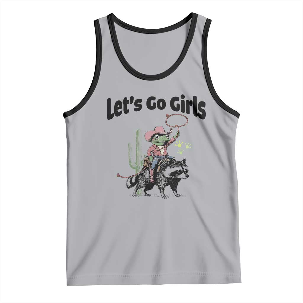 Cowboy Frog Riding Raccoon Tank Top Let's Go Girls TS12 Athletic Heather Black Print Your Wear