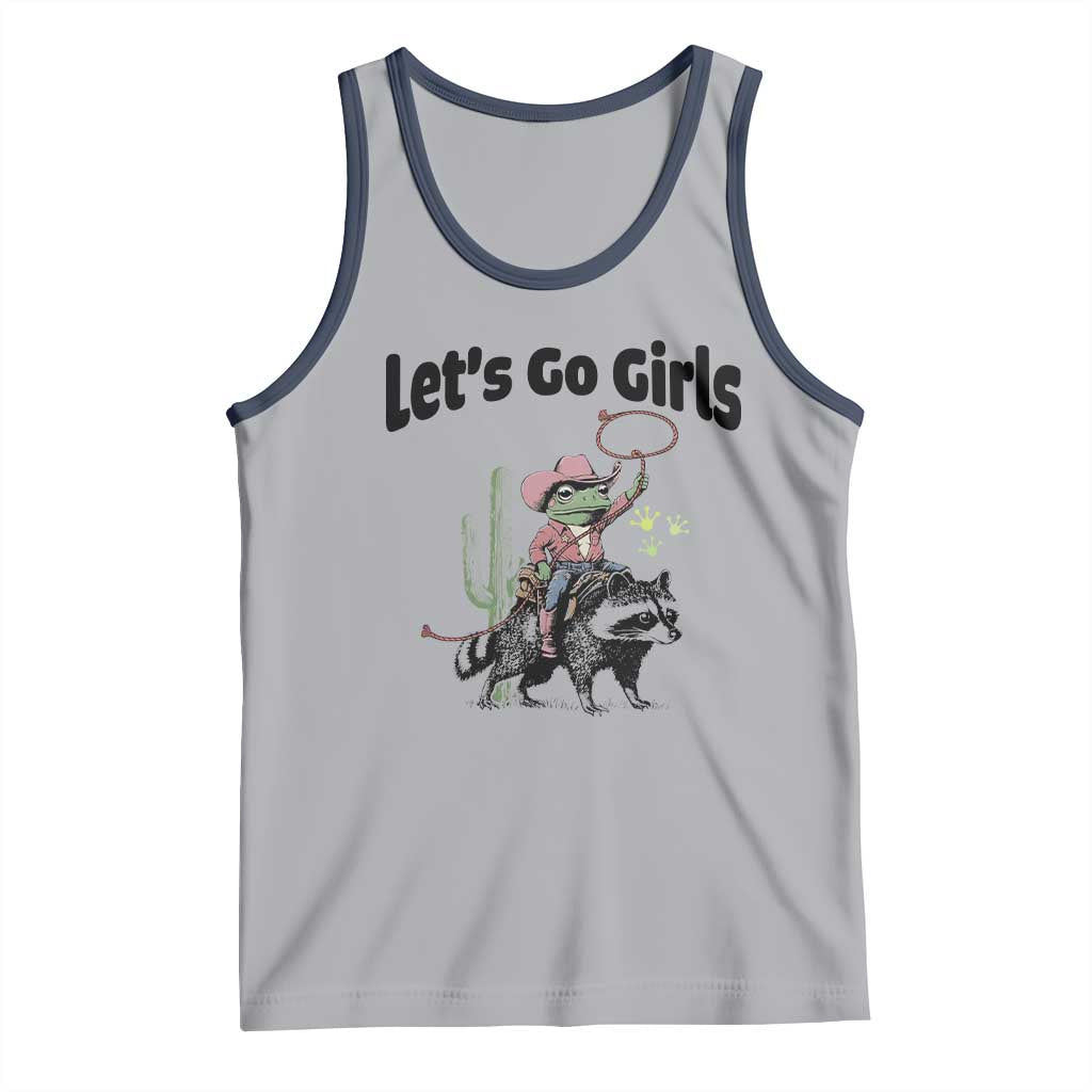 Cowboy Frog Riding Raccoon Tank Top Let's Go Girls TS12 Athletic Heather Navy Print Your Wear