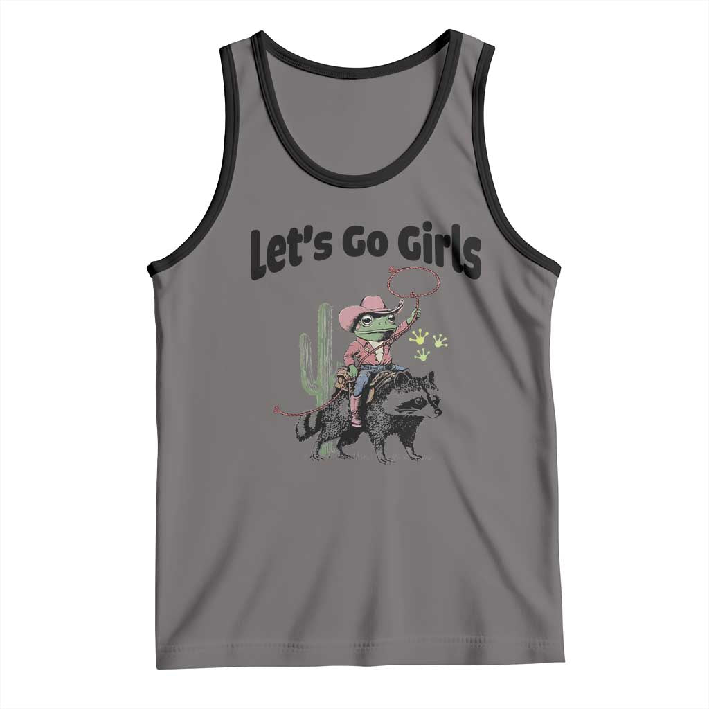 Cowboy Frog Riding Raccoon Tank Top Let's Go Girls TS12 Deep Heather Black Print Your Wear