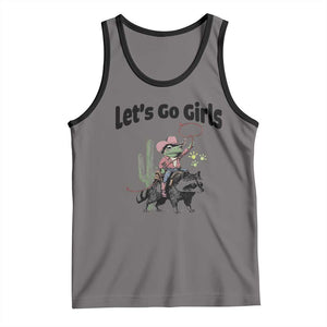 Cowboy Frog Riding Raccoon Tank Top Let's Go Girls TS12 Deep Heather Black Print Your Wear