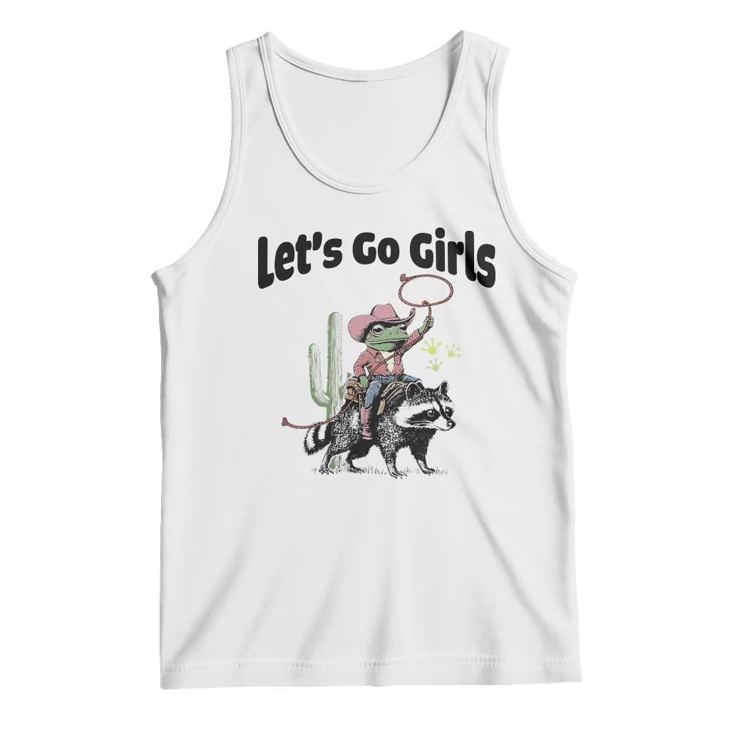 Cowboy Frog Riding Raccoon Tank Top Let's Go Girls TS12 White Print Your Wear