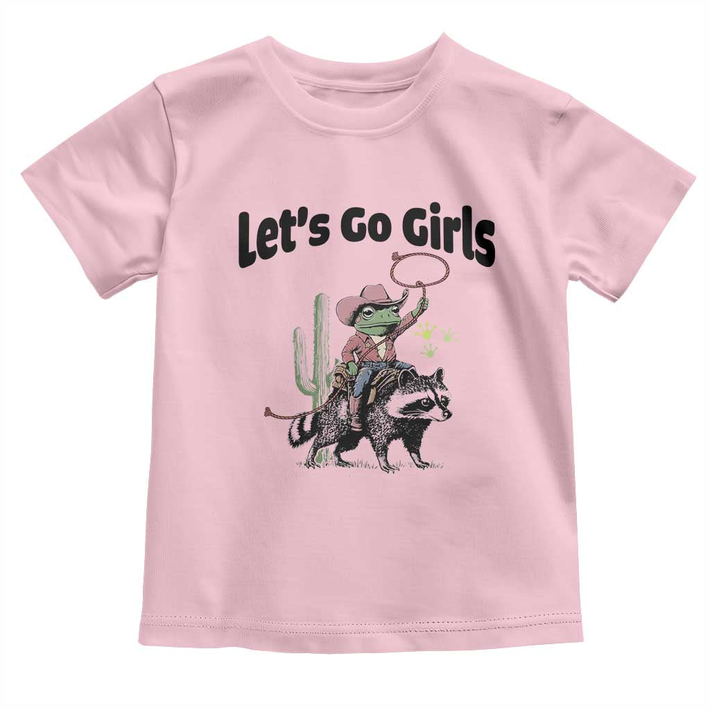 Cowboy Frog Riding Raccoon Toddler T Shirt Let's Go Girls TS12 Light Pink Print Your Wear