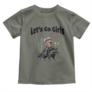 Cowboy Frog Riding Raccoon Toddler T Shirt Let's Go Girls TS12 Military Green Print Your Wear