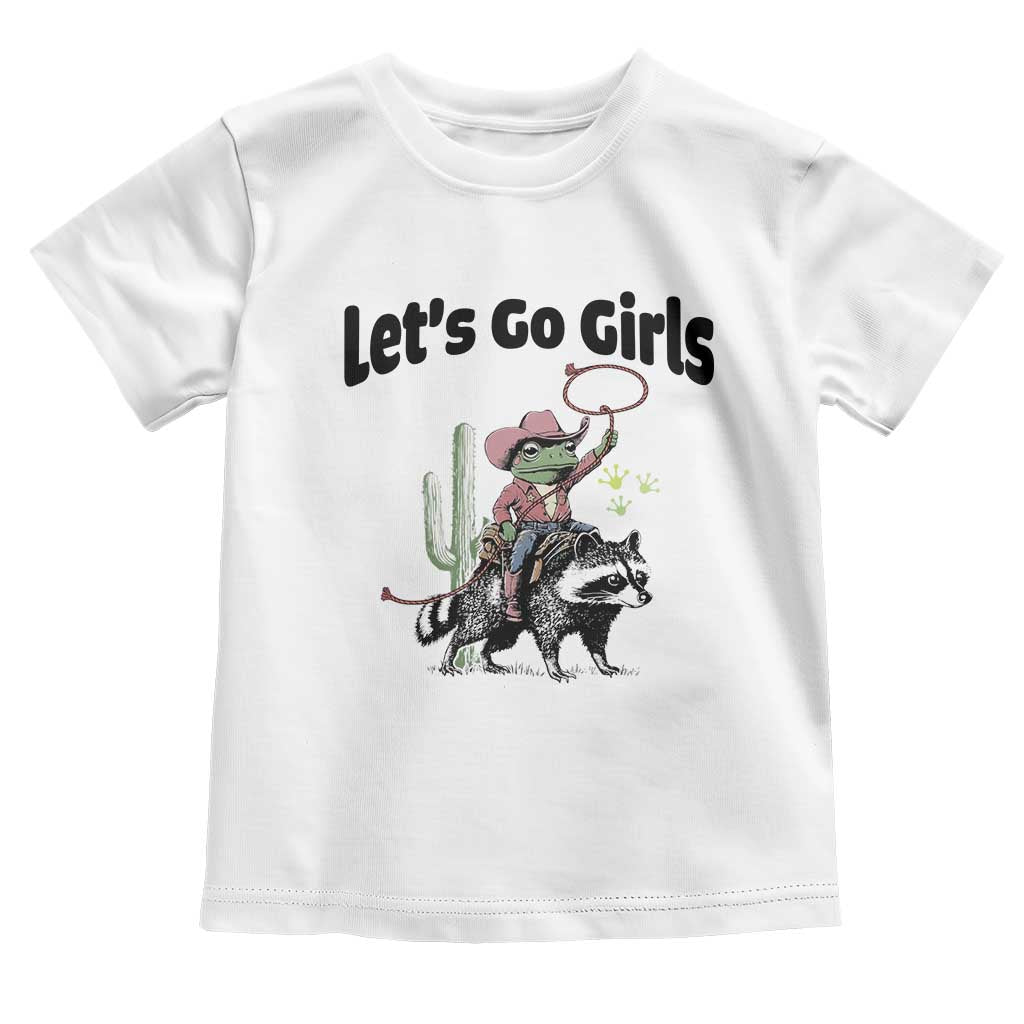 Cowboy Frog Riding Raccoon Toddler T Shirt Let's Go Girls TS12 White Print Your Wear