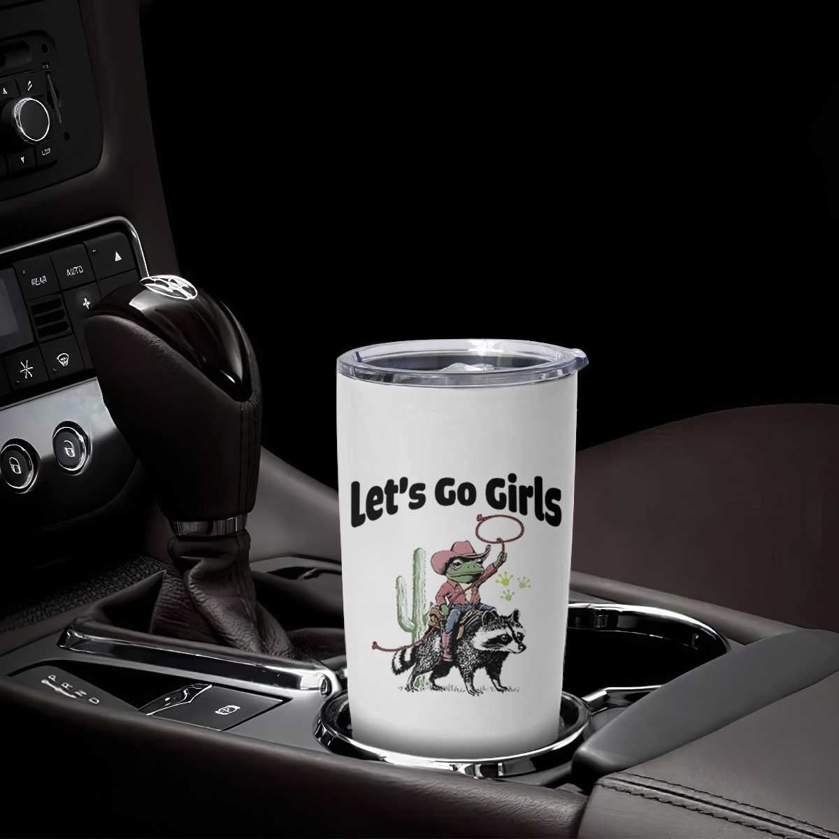 Cowboy Frog Riding Raccoon Tumbler Cup Let's Go Girls TS12 Print Your Wear
