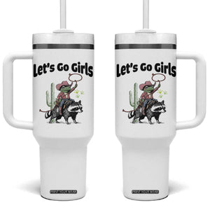 Cowboy Frog Riding Raccoon Tumbler With Handle Let's Go Girls TS12 One Size: 40 oz White Print Your Wear