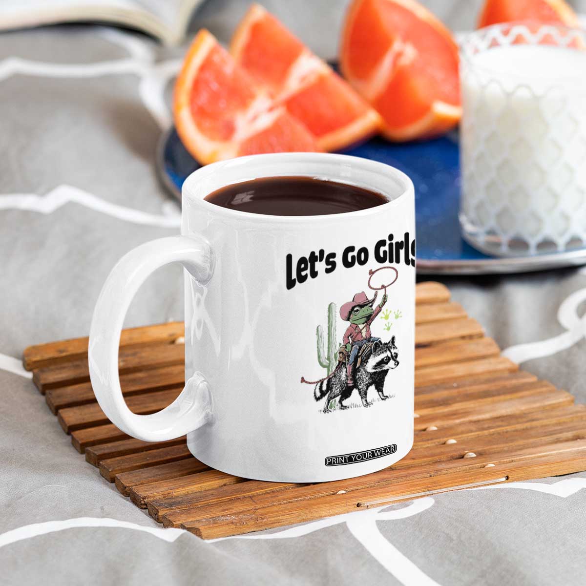 Cowboy Frog Riding Raccoon Coffee Mug Let's Go Girls TS12 Print Your Wear