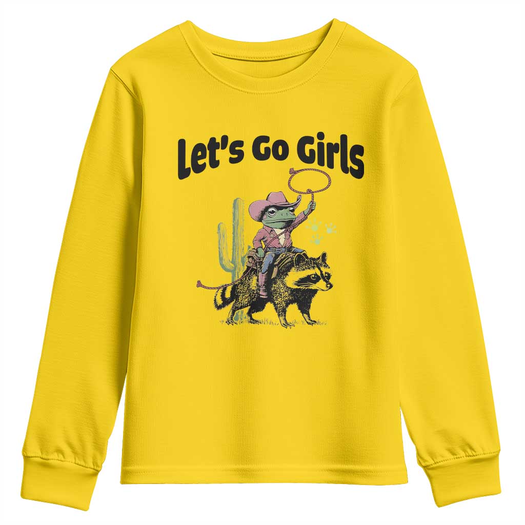 Cowboy Frog Riding Raccoon Youth Sweatshirt Let's Go Girls TS12 Daisy Print Your Wear