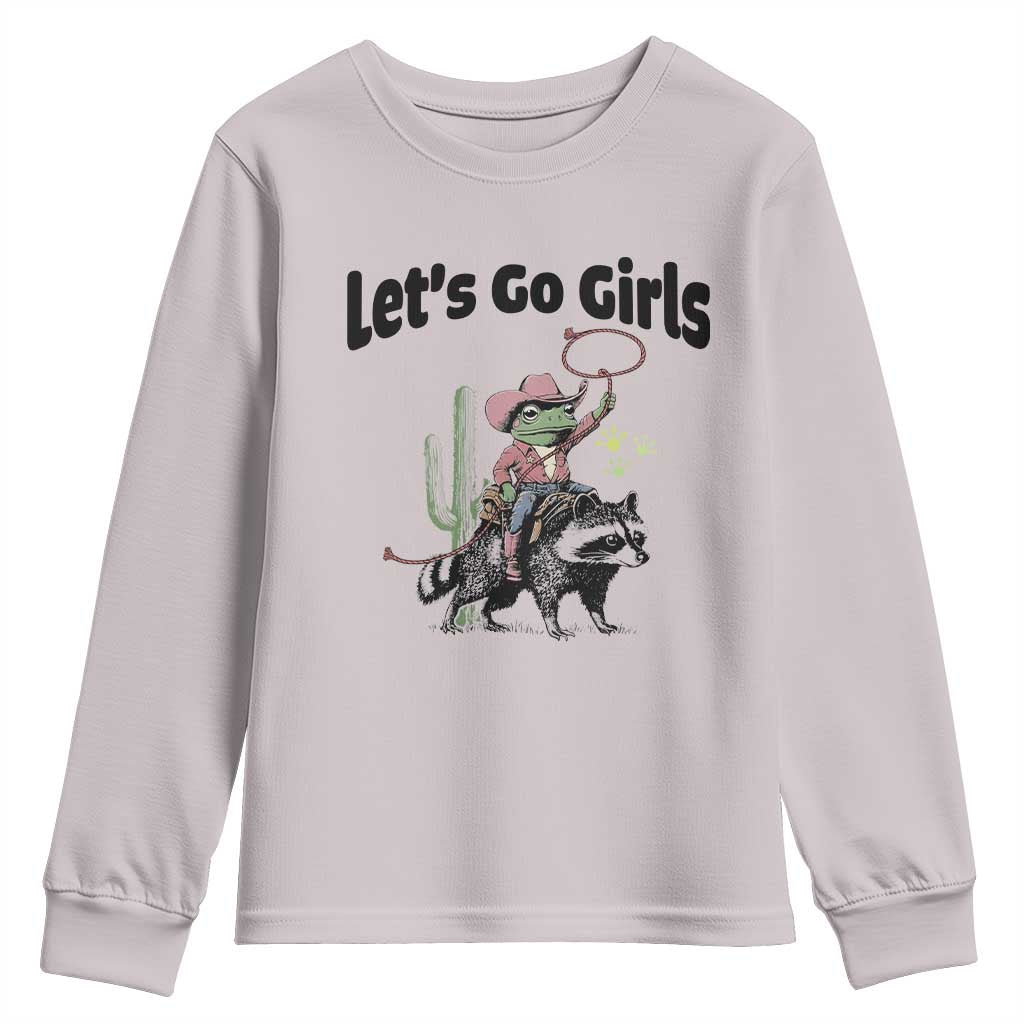 Cowboy Frog Riding Raccoon Youth Sweatshirt Let's Go Girls TS12 Ice Gray Print Your Wear