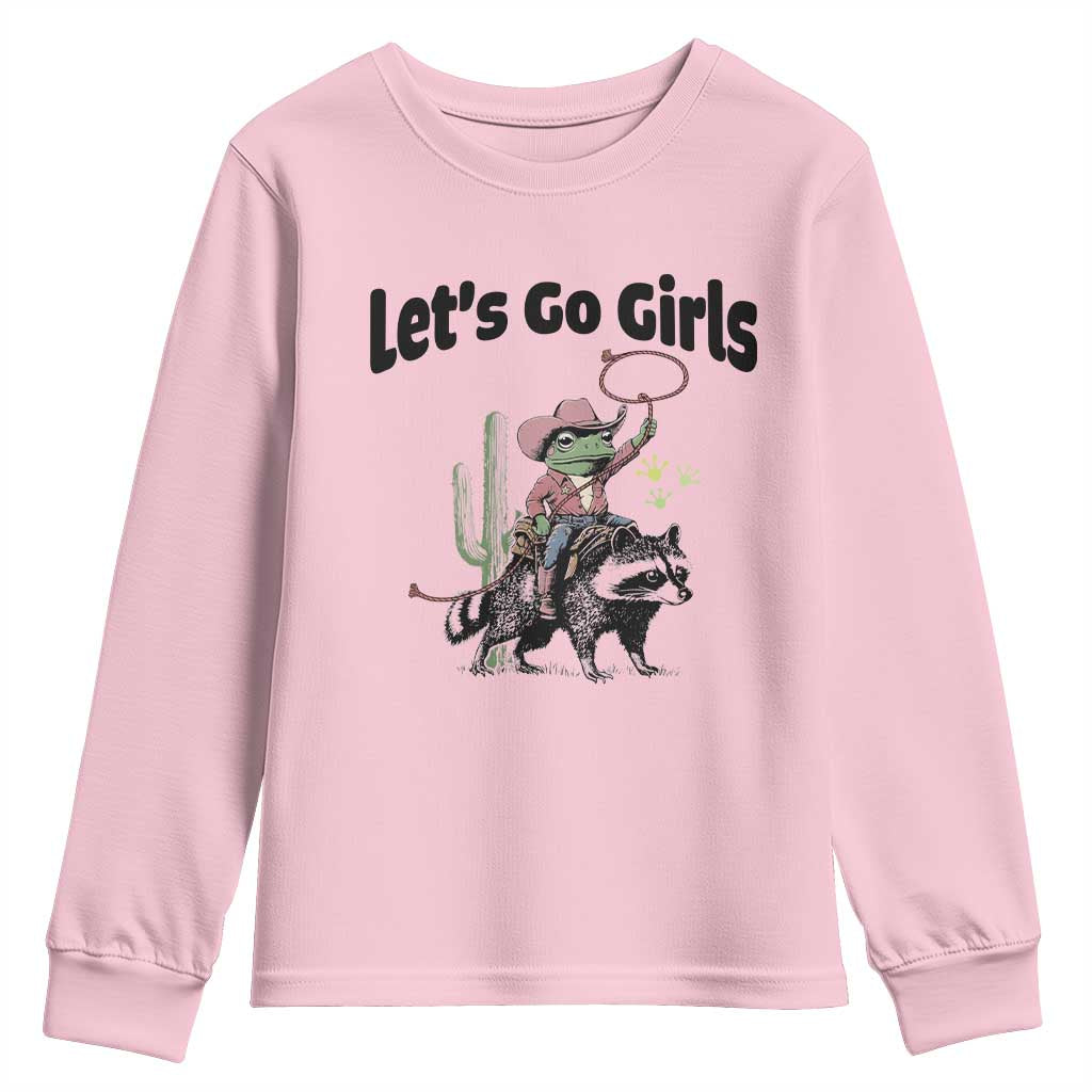 Cowboy Frog Riding Raccoon Youth Sweatshirt Let's Go Girls TS12 Light Pink Print Your Wear