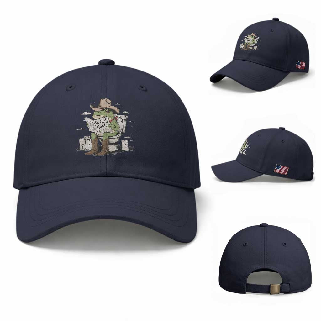 Funny Cowboy Frog Baseball Cap Not Now Partner My Tummy Hurts TS12 Baseball Cap Universal Fit Navy Print Your Wear