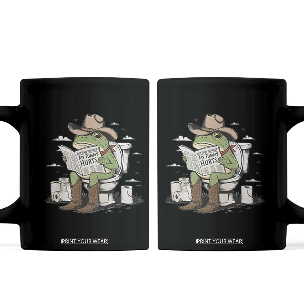 Funny Cowboy Frog Coffee Mug Not Now Partner My Tummy Hurts TS12 Black Print Your Wear