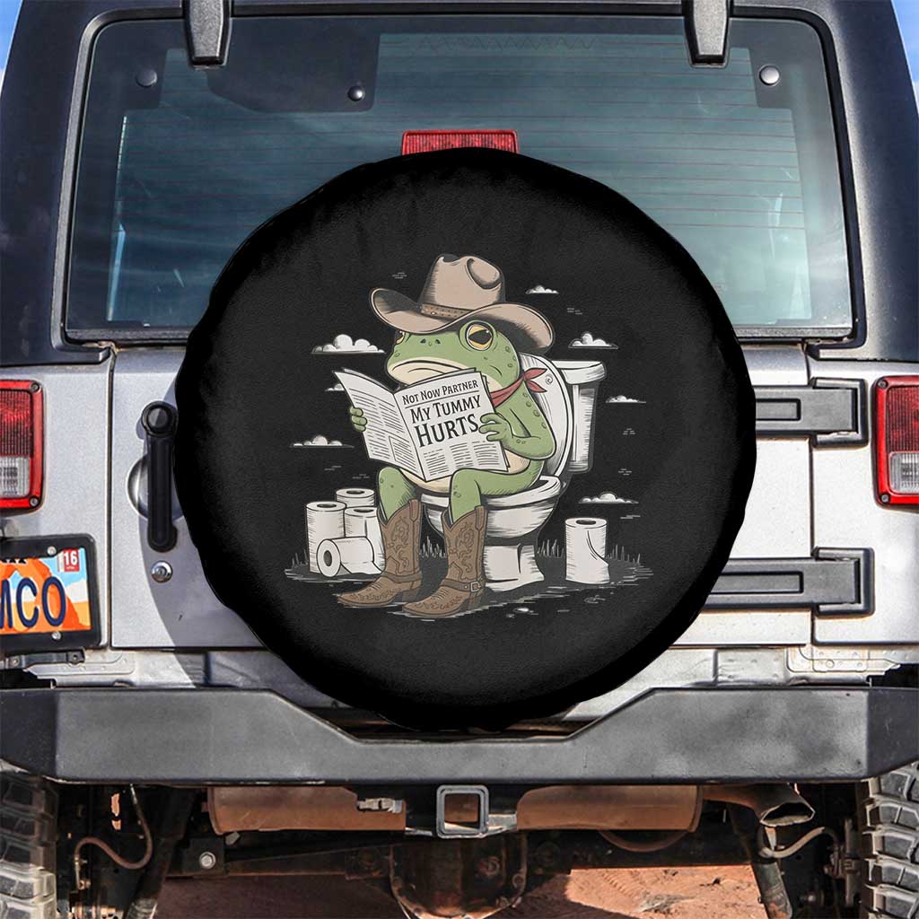 Funny Cowboy Frog Spare Tire Cover Not Now Partner My Tummy Hurts TS12 No hole Black Print Your Wear