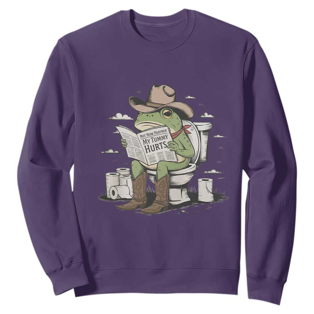 Funny Cowboy Frog Sweatshirt Not Now Partner My Tummy Hurts TS12 Purple Print Your Wear