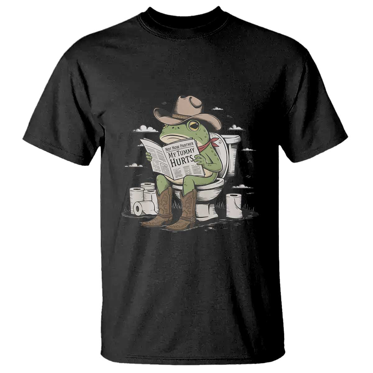 Funny Cowboy Frog T Shirt Not Now Partner My Tummy Hurts TS12 Black Print Your Wear