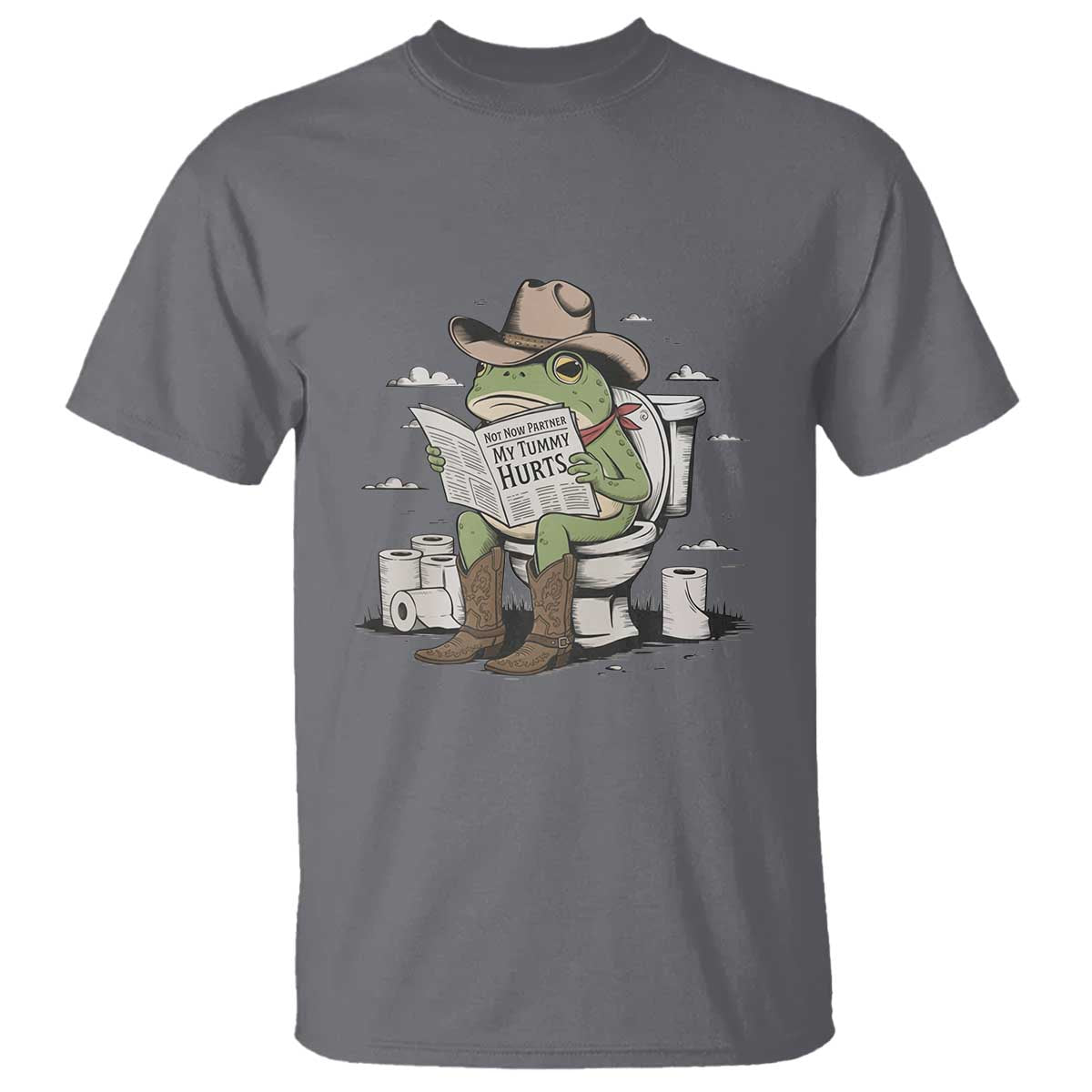 Funny Cowboy Frog T Shirt Not Now Partner My Tummy Hurts TS12 Charcoal Print Your Wear