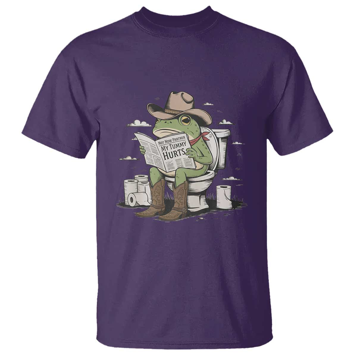Funny Cowboy Frog T Shirt Not Now Partner My Tummy Hurts TS12 Purple Print Your Wear