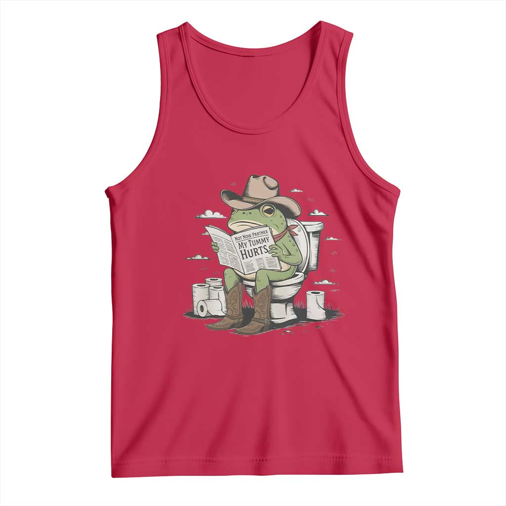 Funny Cowboy Frog Tank Top Not Now Partner My Tummy Hurts TS12 Red Print Your Wear