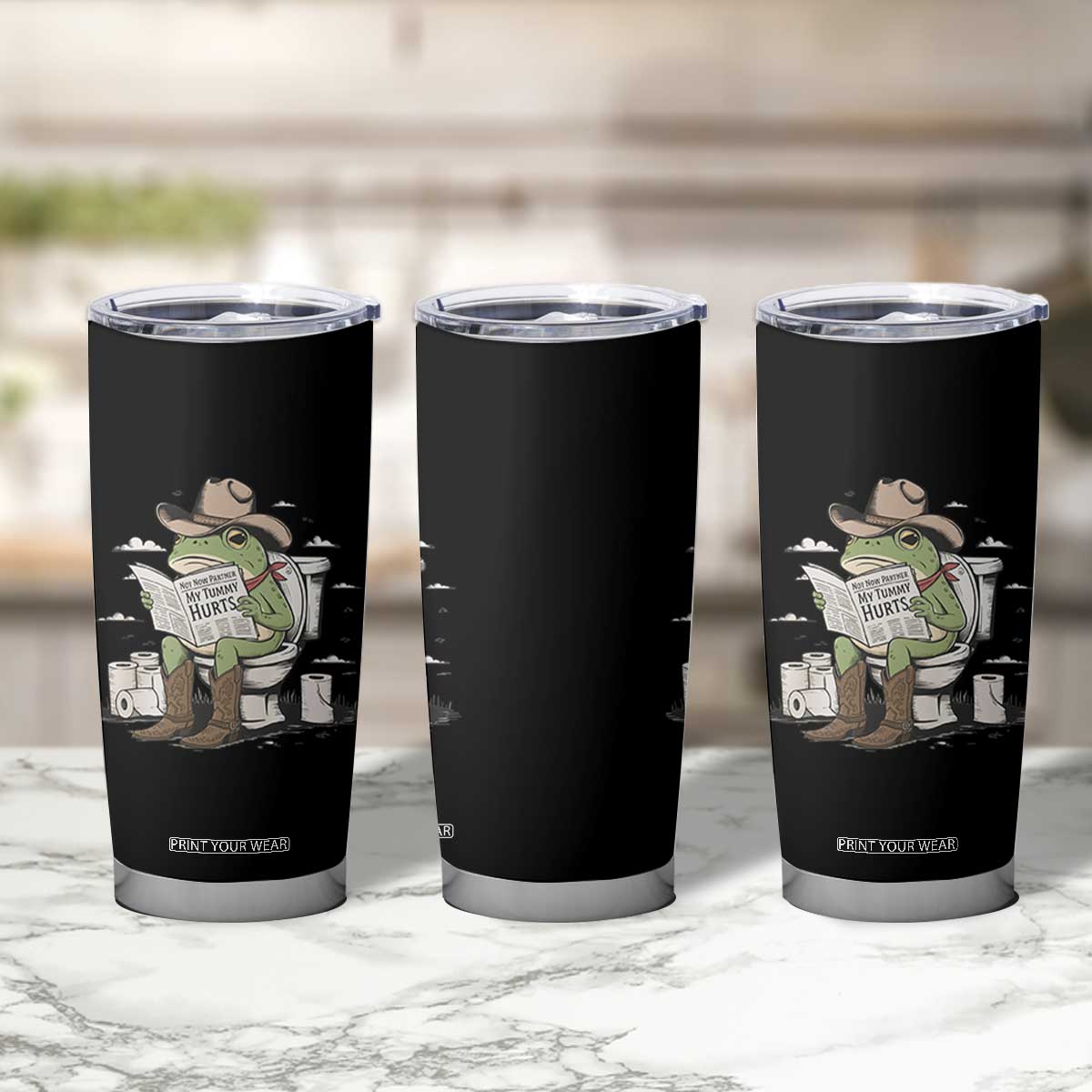 Funny Cowboy Frog Tumbler Cup Not Now Partner My Tummy Hurts TS12 Print Your Wear