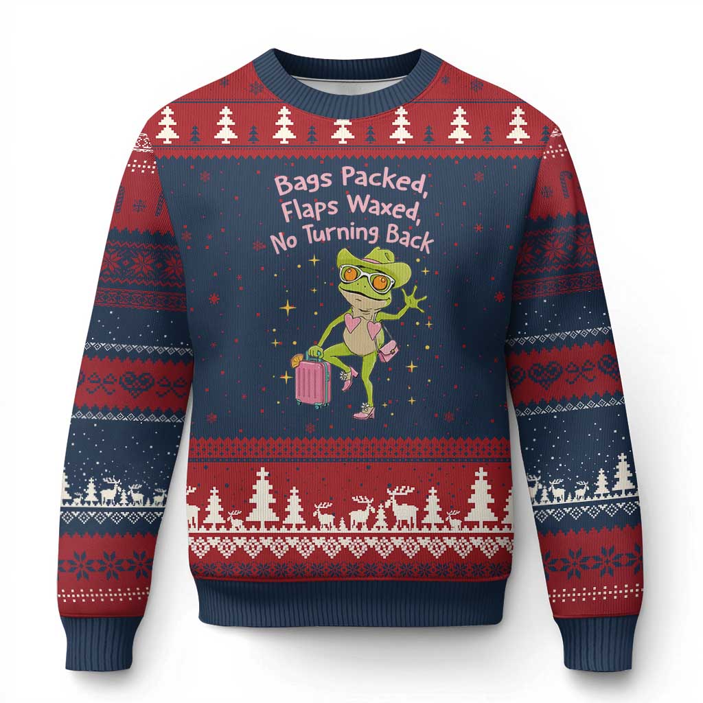 Funny Girls Trip Frog Ugly Christmas Sweater Bags Packed Flaps Waxed TS12 Navy Red Print Your Wear