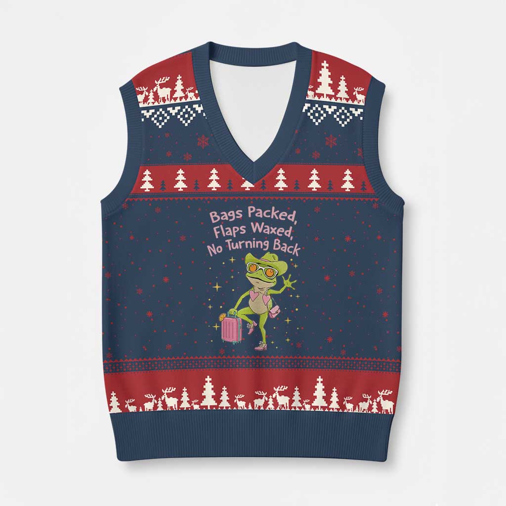 Funny Girls Trip Frog V-Neck Knit Sweater Vest Bags Packed Flaps Waxed TS12 Navy Red Print Your Wear
