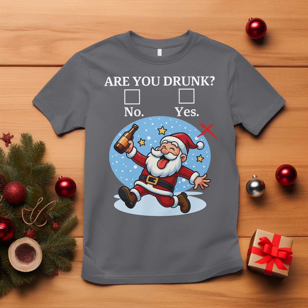 Funny Christmas Drinking T Shirt Are you Drunk Santa TS12 Charcoal Print Your Wear