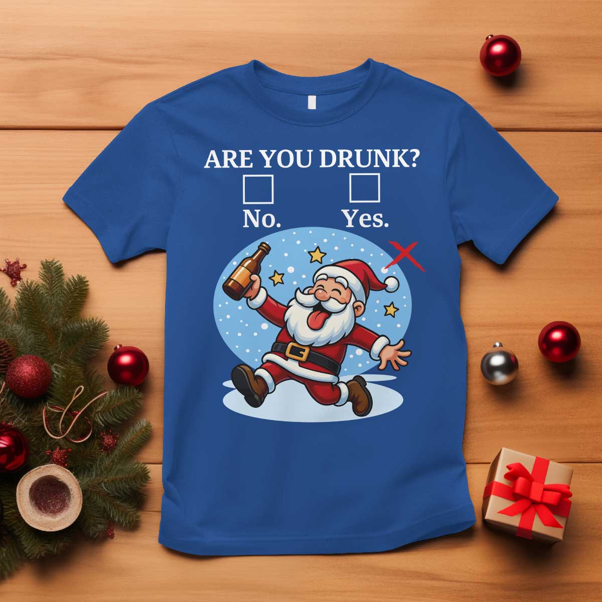 Funny Christmas Drinking T Shirt Are you Drunk Santa TS12 Royal Blue Print Your Wear