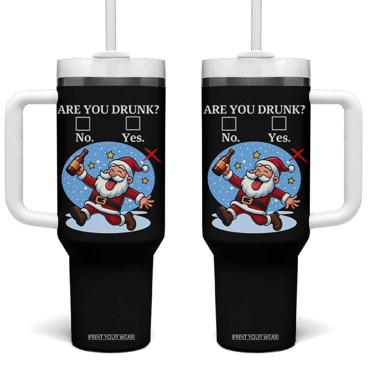 Funny Christmas Drinking Tumbler With Handle Are you Drunk Santa TS12 One Size: 40 oz Black Print Your Wear