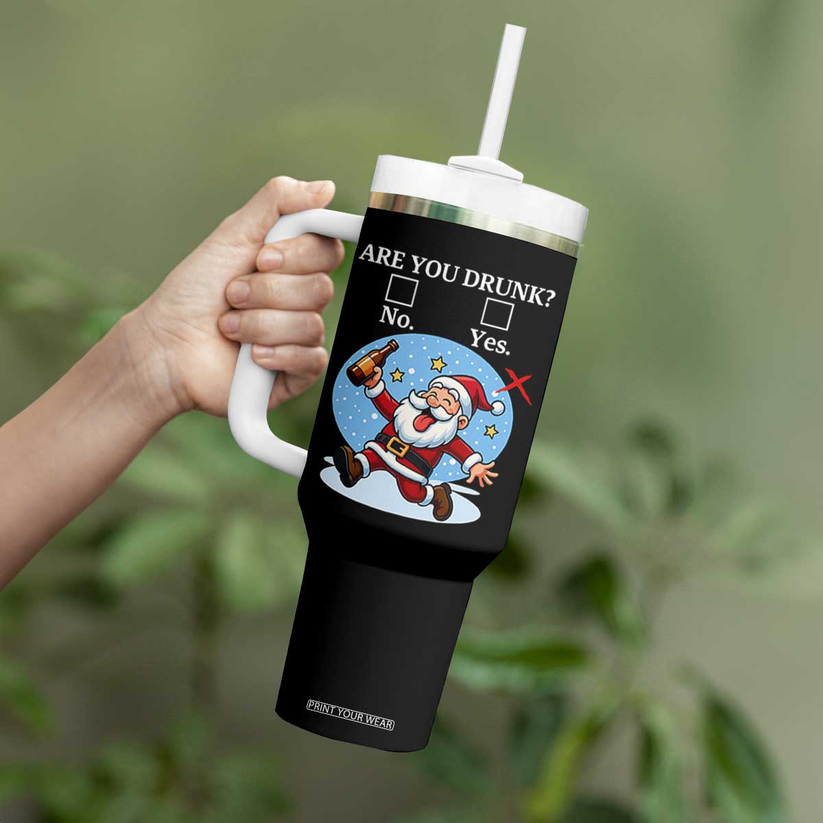 Funny Christmas Drinking Tumbler With Handle Are you Drunk Santa TS12 Print Your Wear