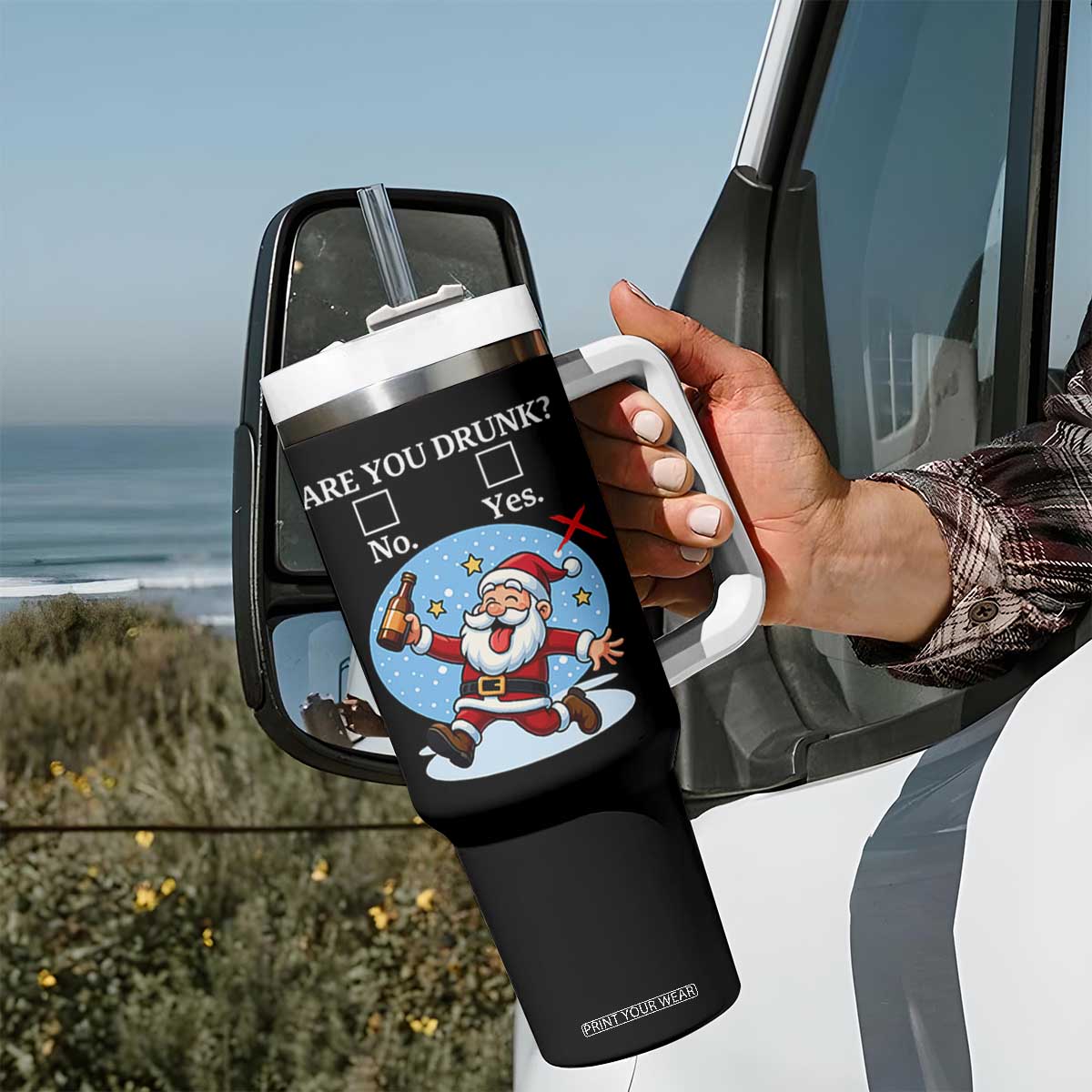 Funny Christmas Drinking Tumbler With Handle Are you Drunk Santa TS12 Print Your Wear
