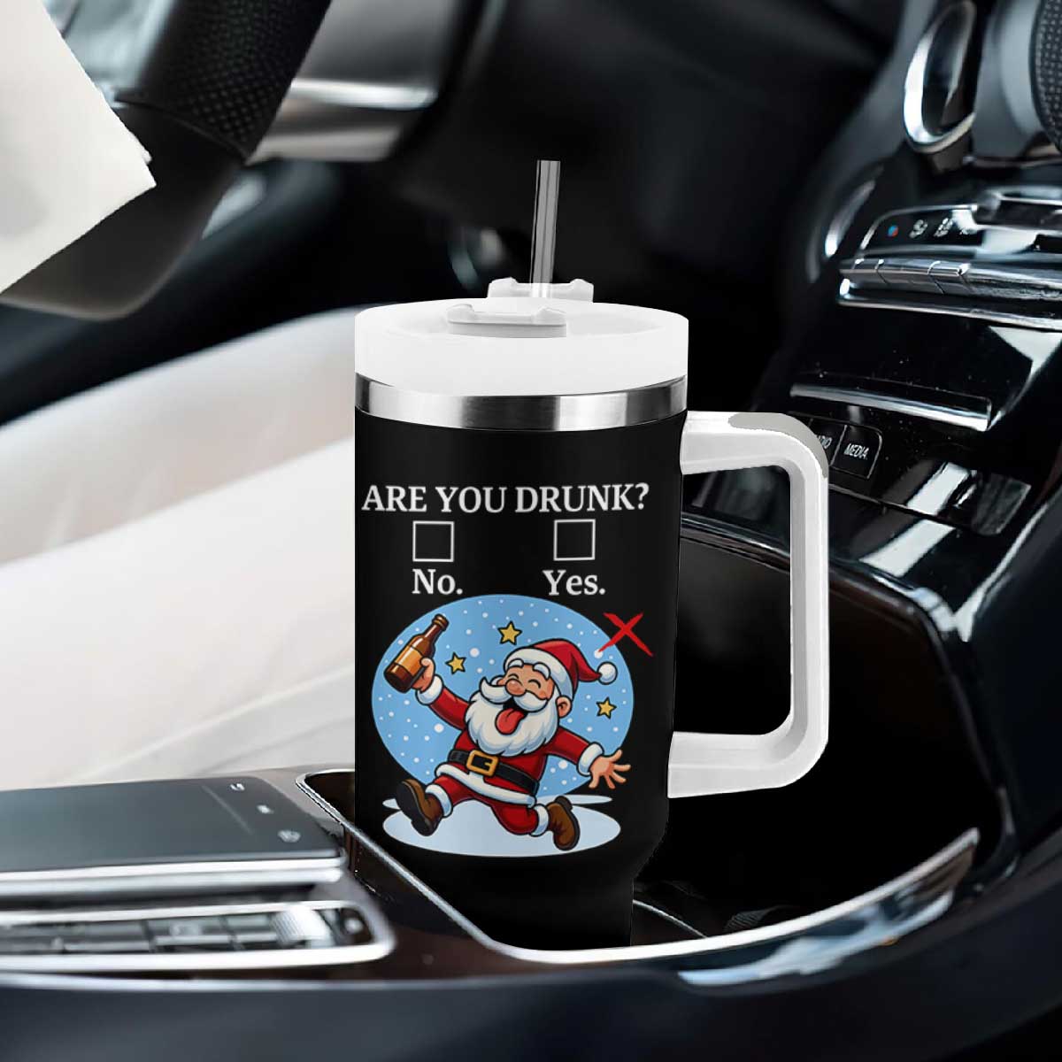 Funny Christmas Drinking Tumbler With Handle Are you Drunk Santa TS12 Print Your Wear