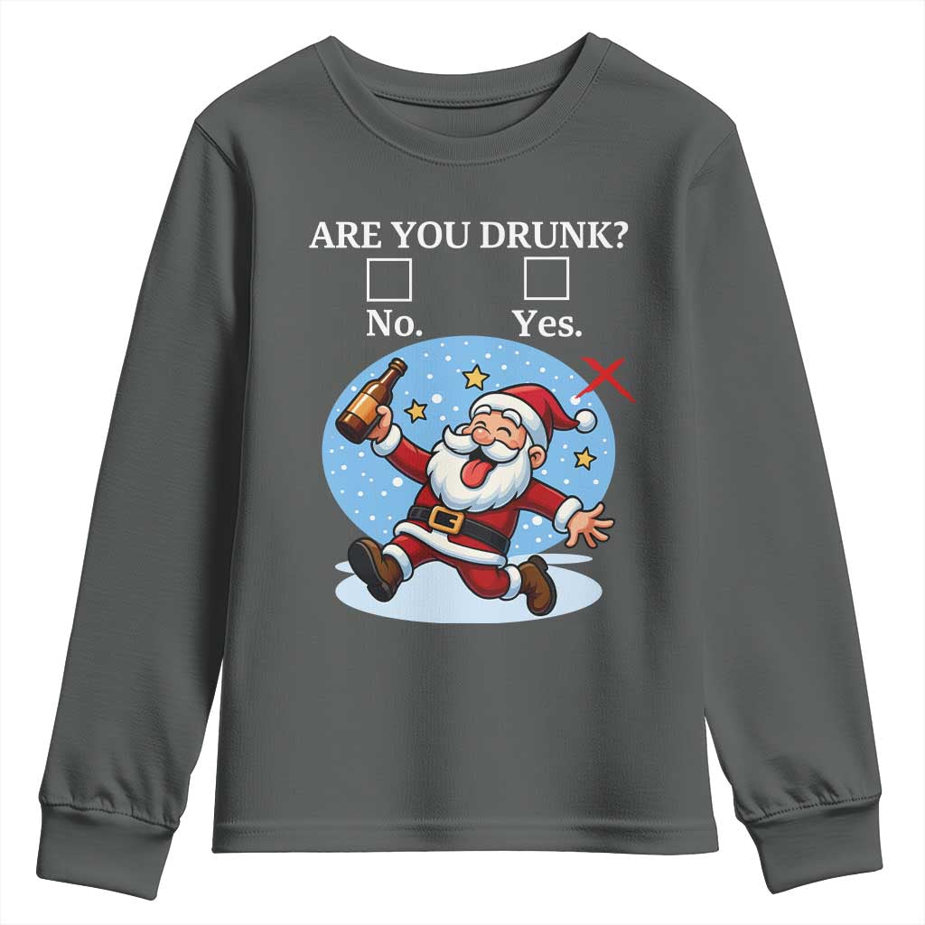 Funny Christmas Drinking Youth Sweatshirt Are you Drunk Santa TS12 Dark Heather Print Your Wear