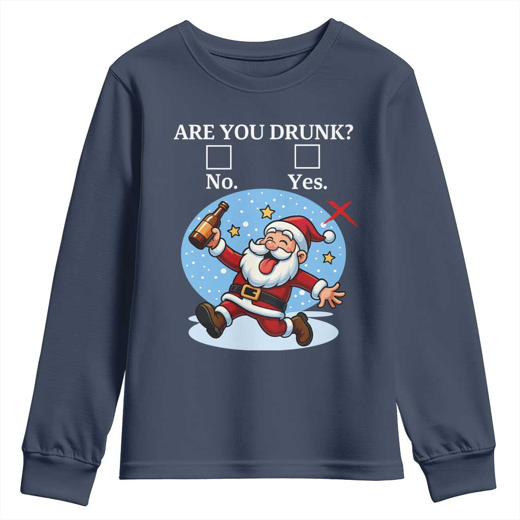 Funny Christmas Drinking Youth Sweatshirt Are you Drunk Santa TS12 Navy Print Your Wear