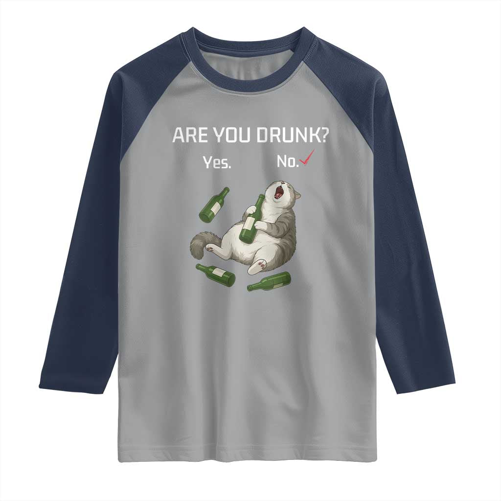 Cat Lover Humor Raglan Shirt Are You Drunk Funny Beer Gift TS12 Sport Gray Navy Print Your Wear
