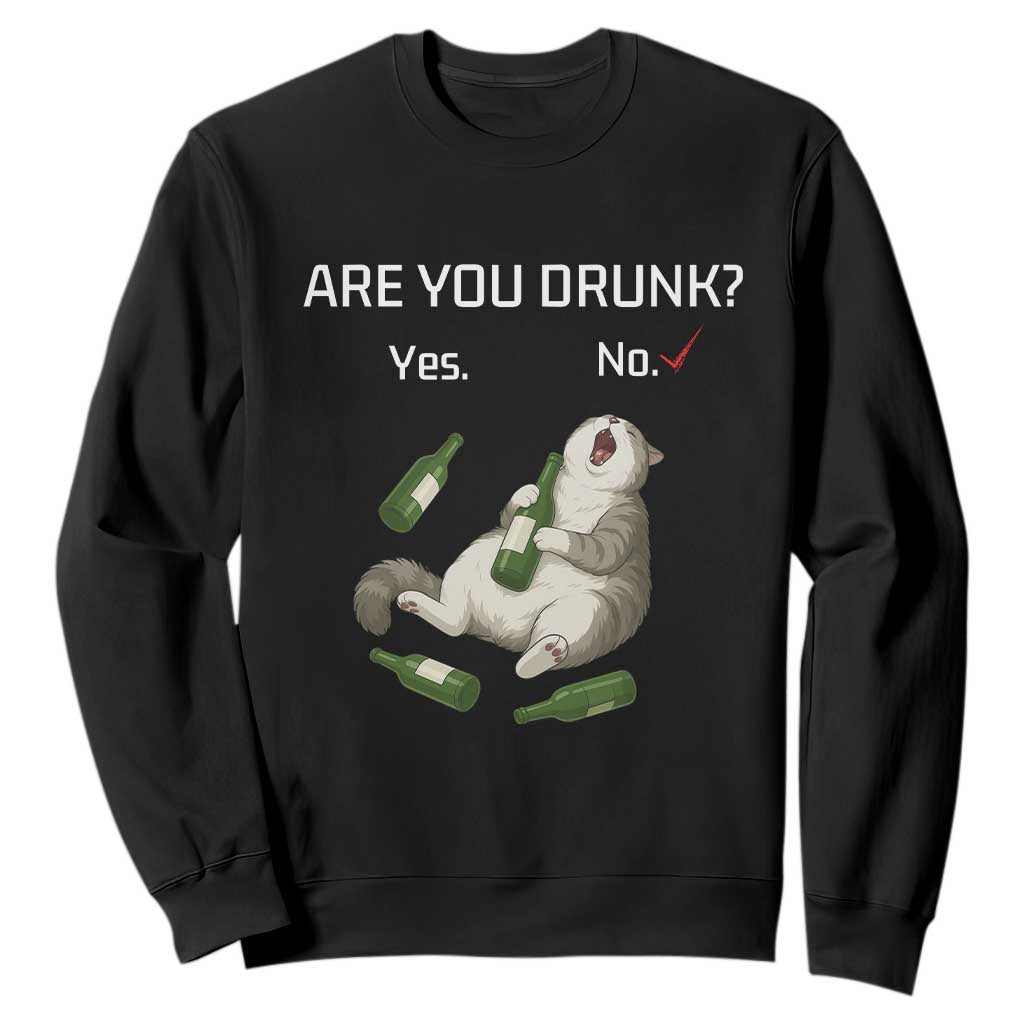 Cat Lover Humor Sweatshirt Are You Drunk Funny Beer Gift TS12 Black Print Your Wear