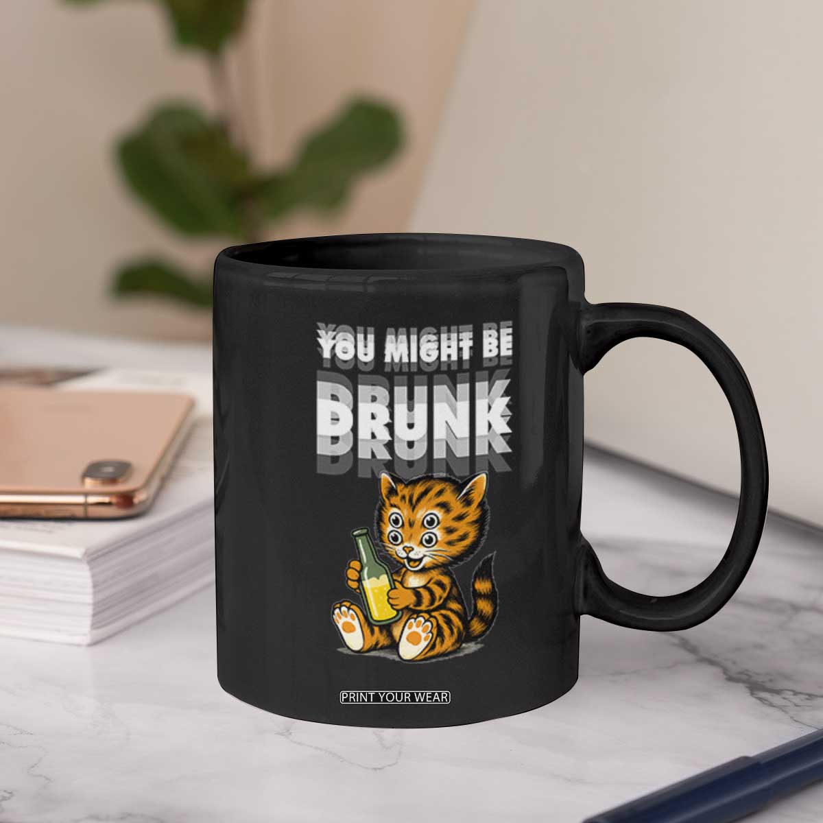 Funny Cat Drinking Beer Coffee Mug You Might Be Drunk TS12 Print Your Wear
