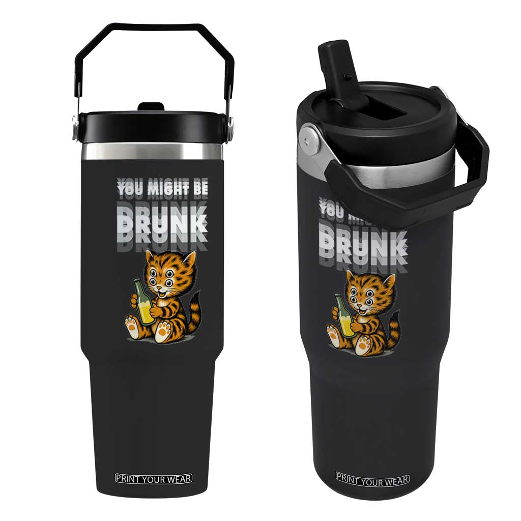 Funny Cat Drinking Beer Flip Straw Tumbler You Might Be Drunk TS12 One Size: 30 oz Black Print Your Wear