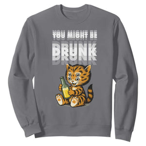 Funny Cat Drinking Beer Sweatshirt You Might Be Drunk TS12 Charcoal Print Your Wear
