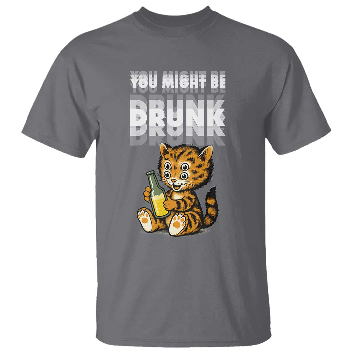 Funny Cat Drinking Beer T Shirt You Might Be Drunk TS12 Charcoal Print Your Wear