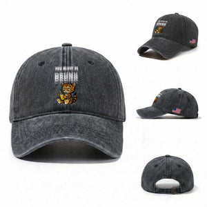 Funny Cat Drinking Beer Washed Cotton Baseball Cap You Might Be Drunk TS12 Washed Cap Universal Fit Dark Gray Print Your Wear