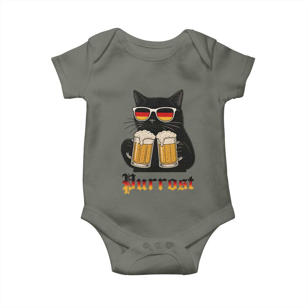 Oktoberfest Prost Cat Drinking Baby Onesie Funny Purrost German Beer Gift TS12 Military Green Print Your Wear