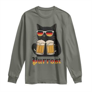 Oktoberfest Prost Cat Drinking Long Sleeve Shirt Funny Purrost German Beer Gift TS12 Military Green Print Your Wear