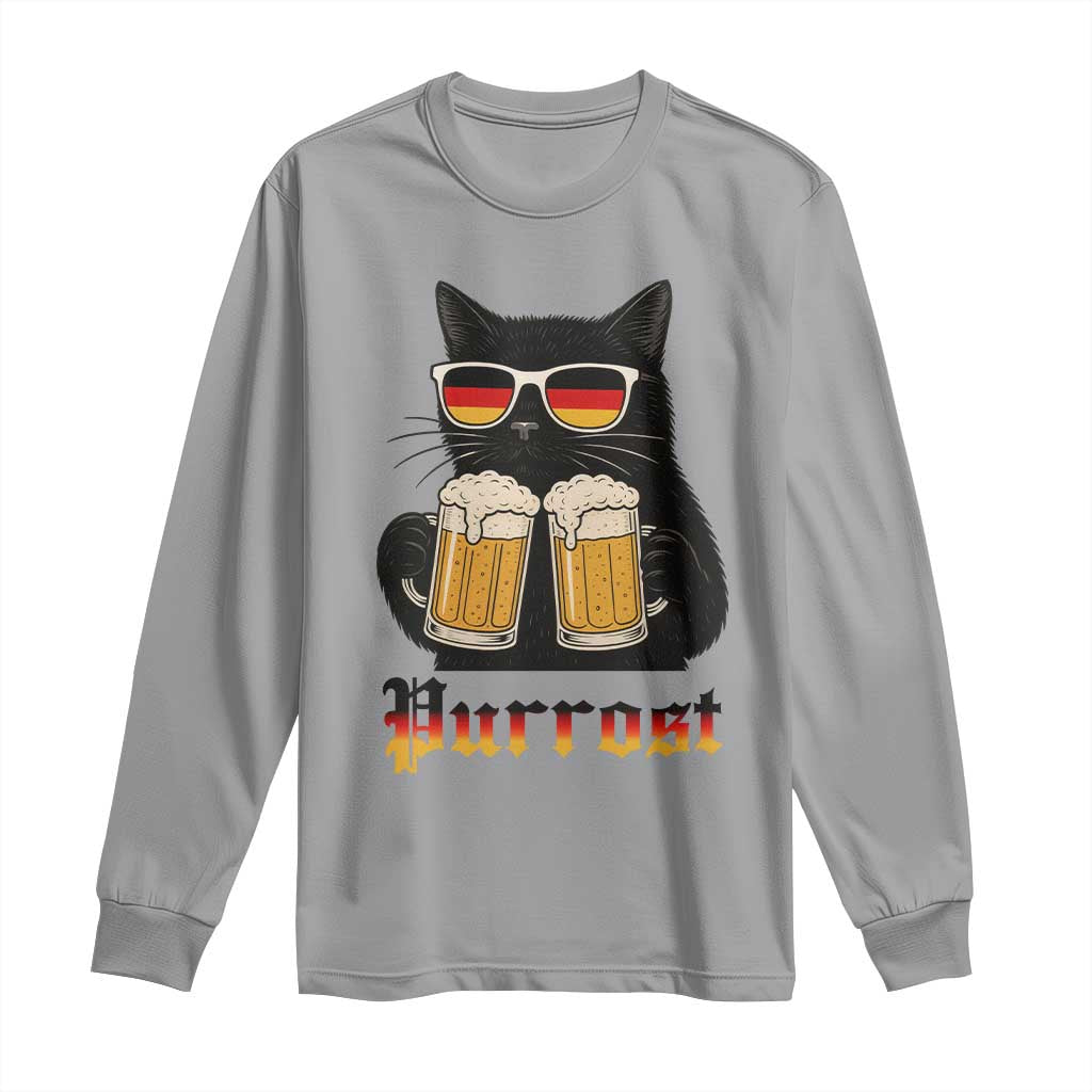 Oktoberfest Prost Cat Drinking Long Sleeve Shirt Funny Purrost German Beer Gift TS12 Sport Gray Print Your Wear
