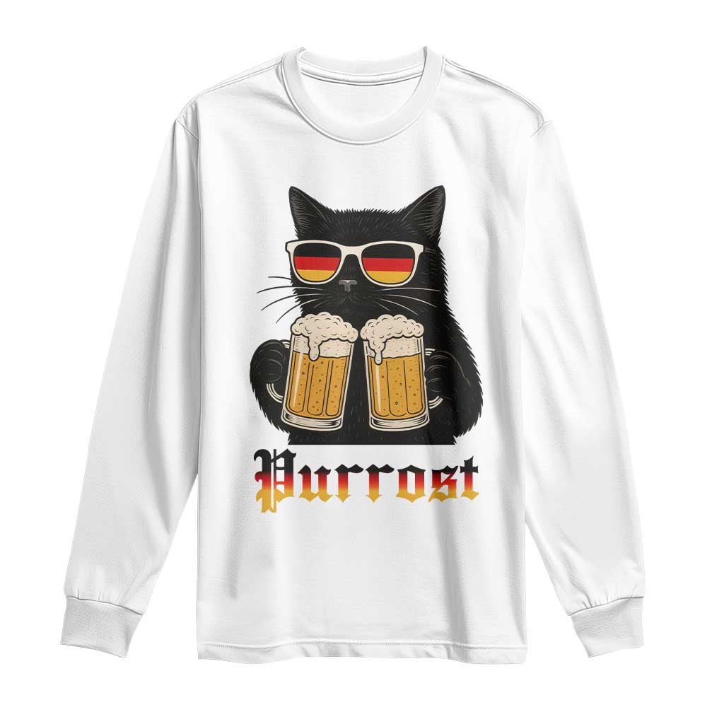 Oktoberfest Prost Cat Drinking Long Sleeve Shirt Funny Purrost German Beer Gift TS12 White Print Your Wear